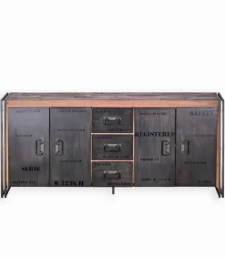 Bahut bois de bateau & métal 4 portes SAMBA