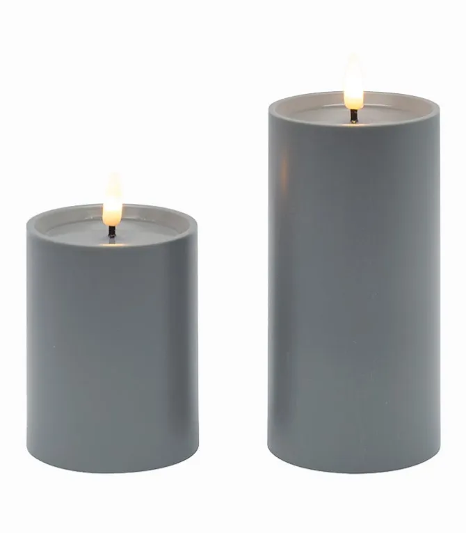 Bougie LED cylindrique plastique gris / Set de 2