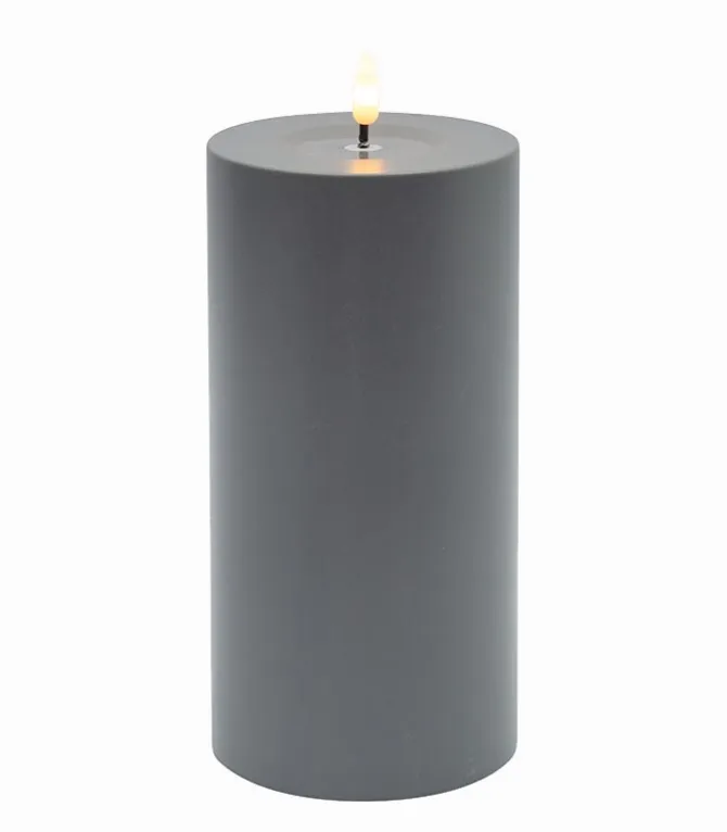 Bougie LED cylindrique plastique gris H 20 cm