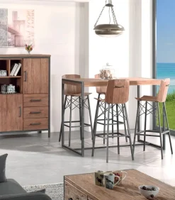 Chaise de bar métal et teck BROWTON