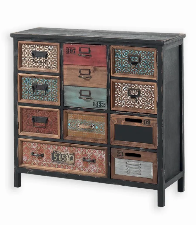 Commode bois 4 tiroirs 3 portes – WENDY