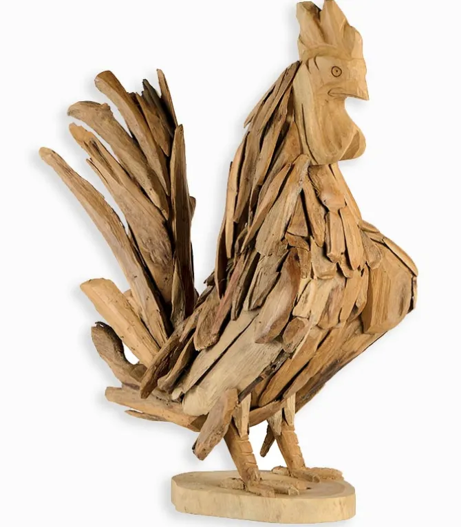 Coq en teck sur socle