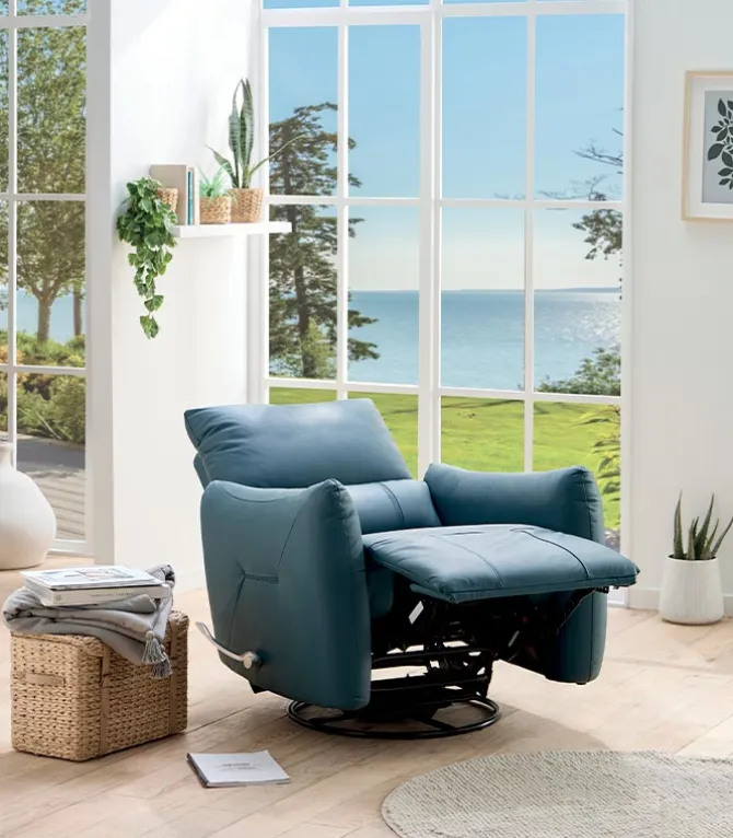 Fauteuil relax tournant cuir bleu WINDLEY