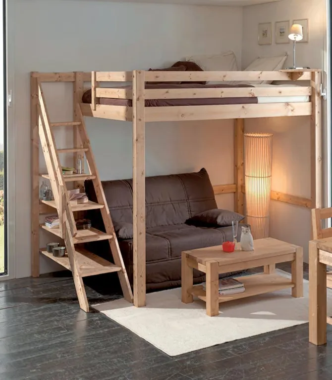 Lit mezzanine pin massif LOFT