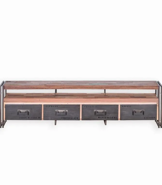 Meuble TV bois de bateau et métal L 208 cm SAMBA
