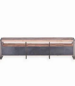 Meuble TV bois de bateau et métal L 208 cm SAMBA
