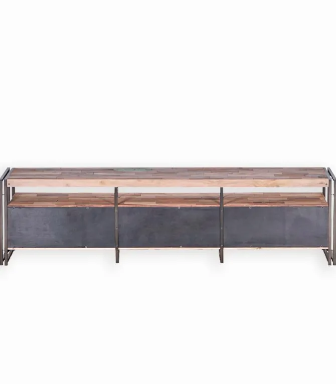 Meuble TV bois de bateau et métal L 208 cm SAMBA