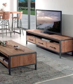 Meuble TV teck recyclé et fer vieilli BROWTON