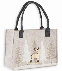 Sac feutrine beige sapins blancs
