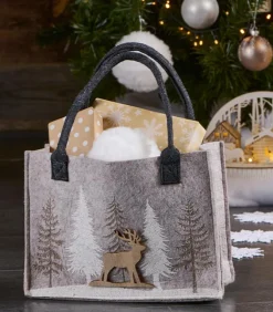 Sac feutrine beige sapins blancs