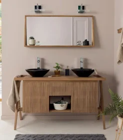 Salle de bains teck double vasque noire NAGALI