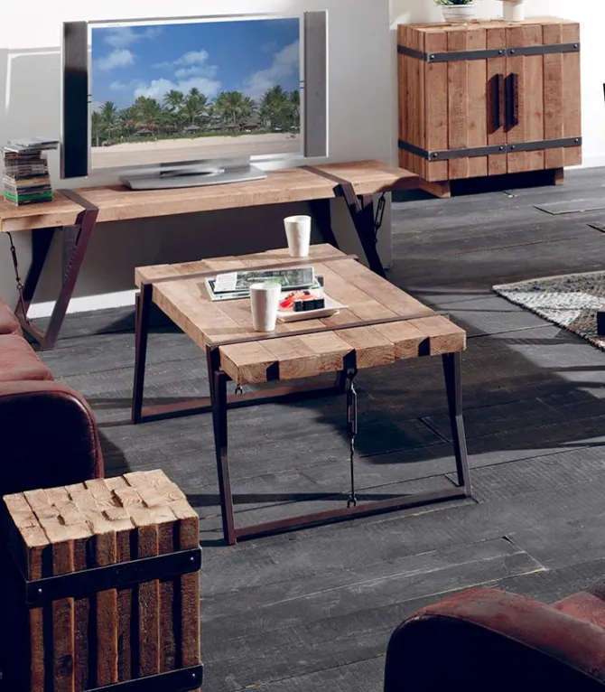 Table basse sapin massif et fer vieilli WESTMOUNT