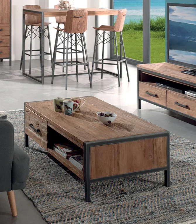 Table basse teck recyclé et fer vieilli BROWTON