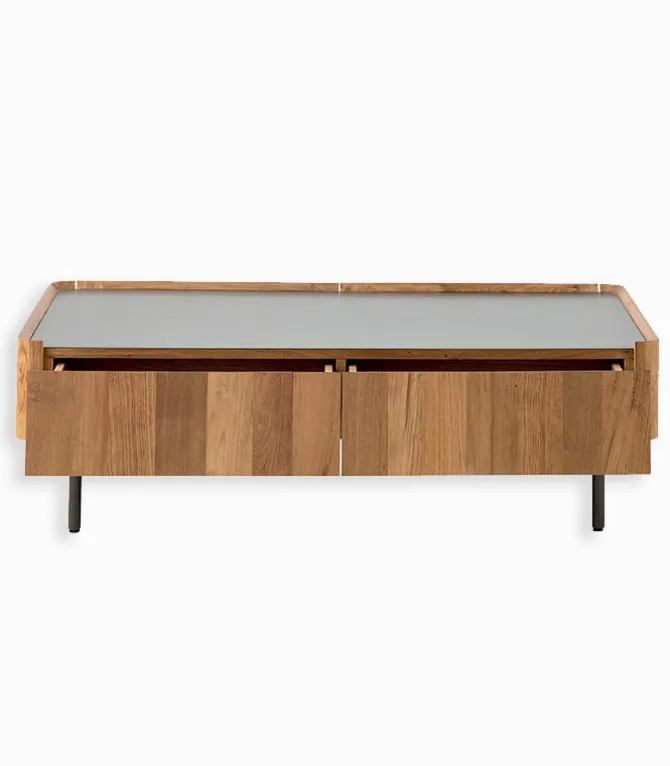 Table basse teck recyclé NEVADA 2 tiroirs