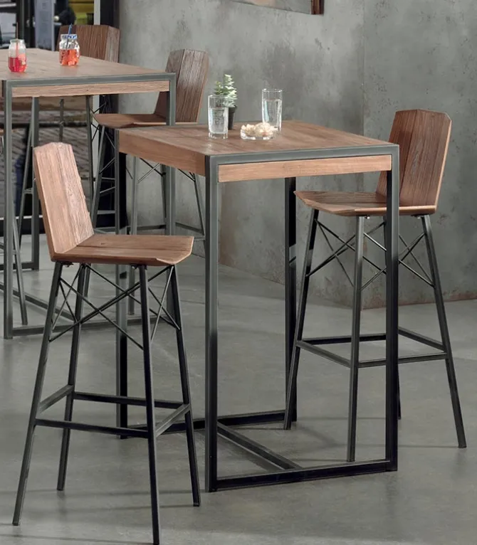 Table haute teck recyclé et métal BROWTON