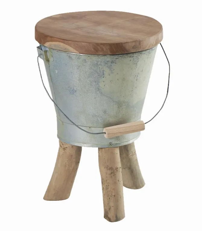 Tabouret teck & métal SEAU
